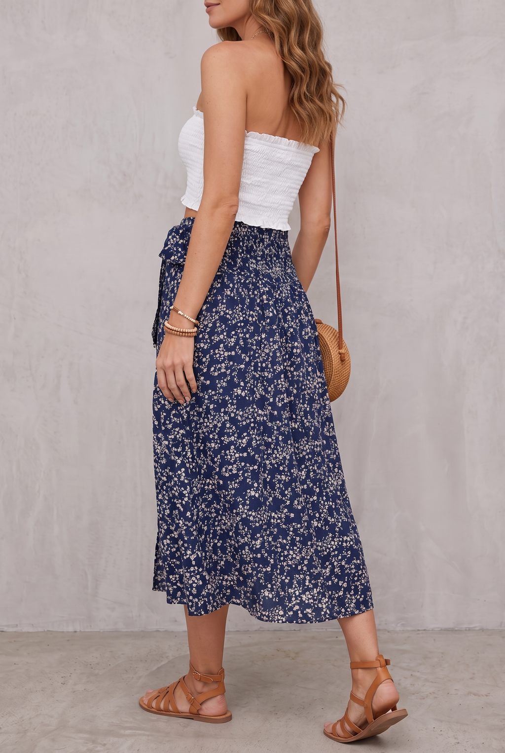 Ditsy Floral Split-Hem Midi Skirt