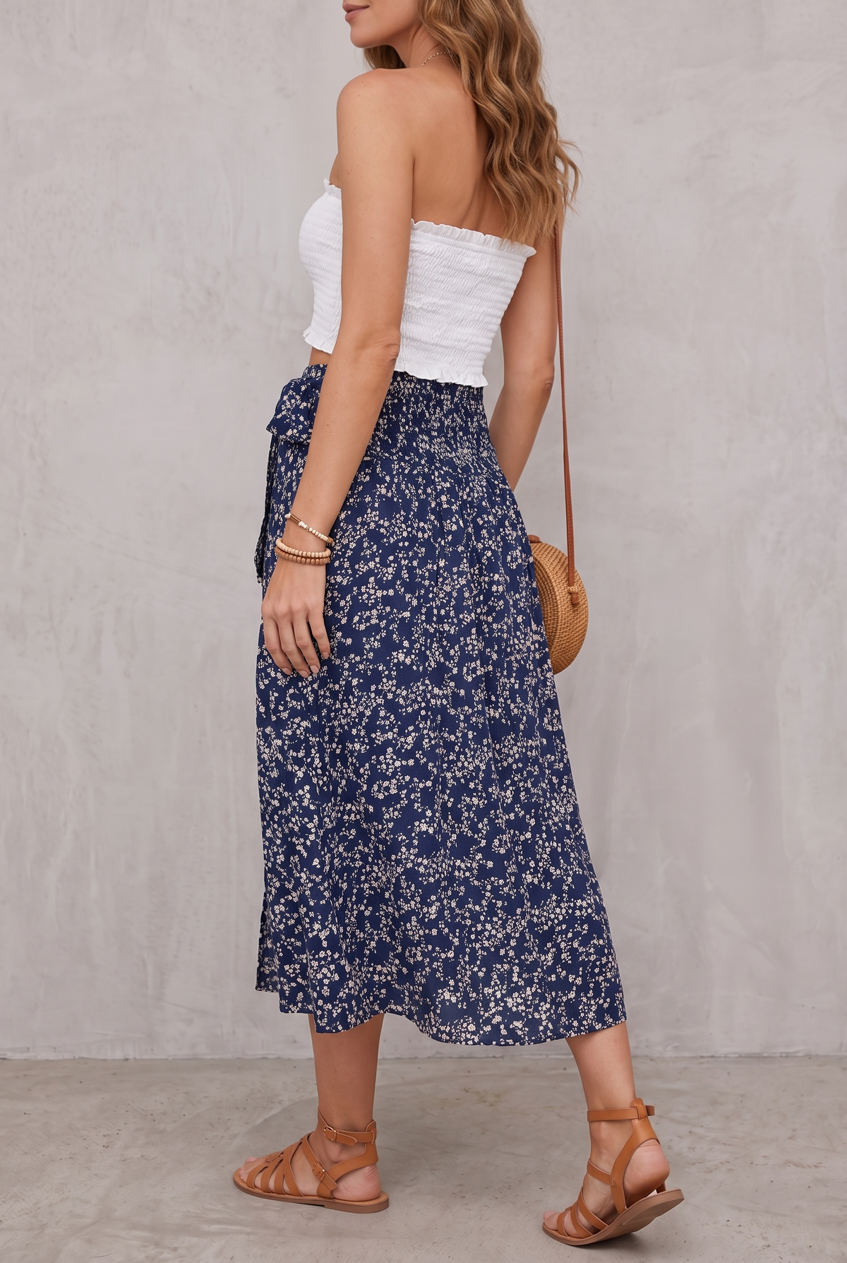 Ditsy Floral Split-Hem Midi Skirt