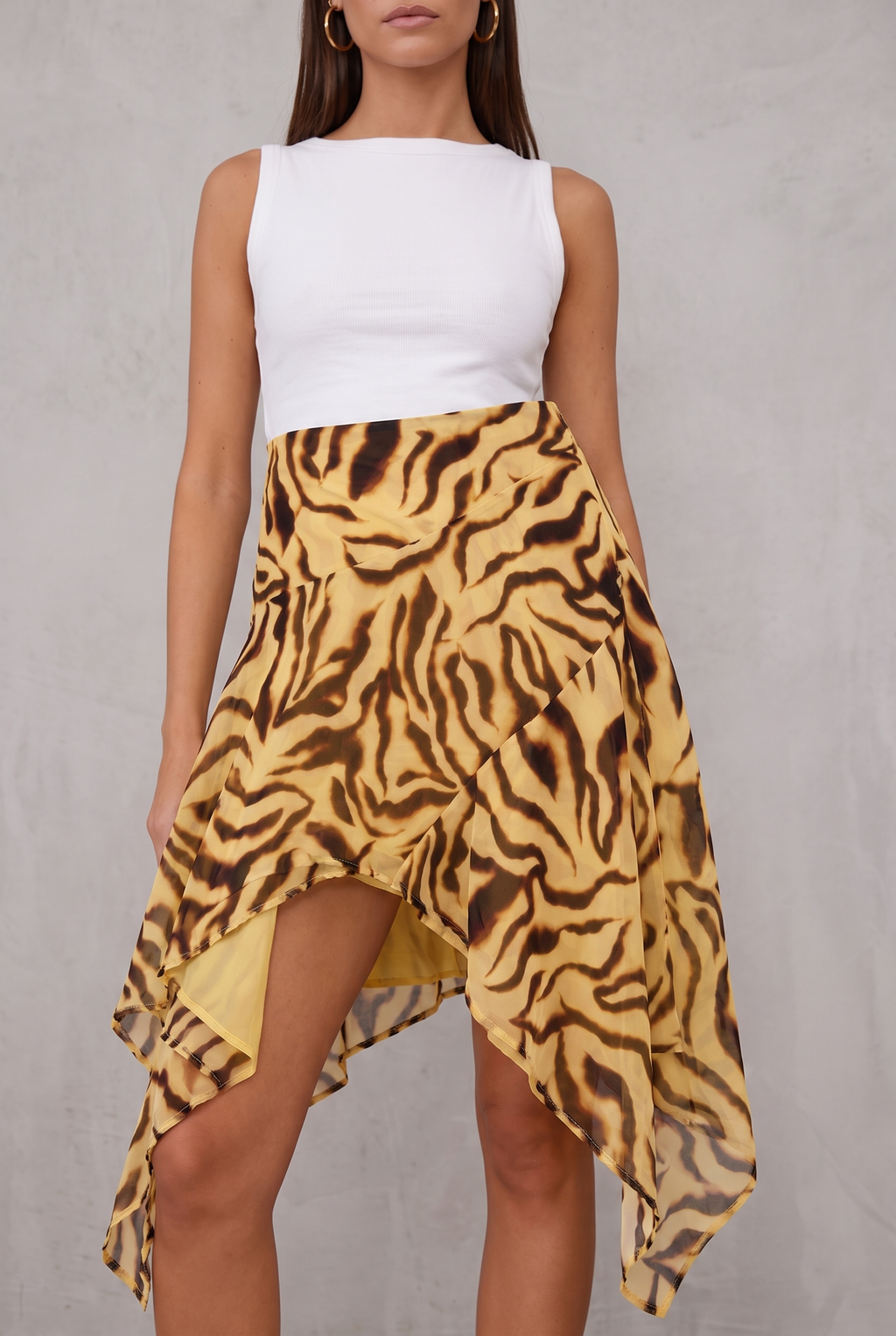 Tiger Print Asymmetric Midi Skirt For Women