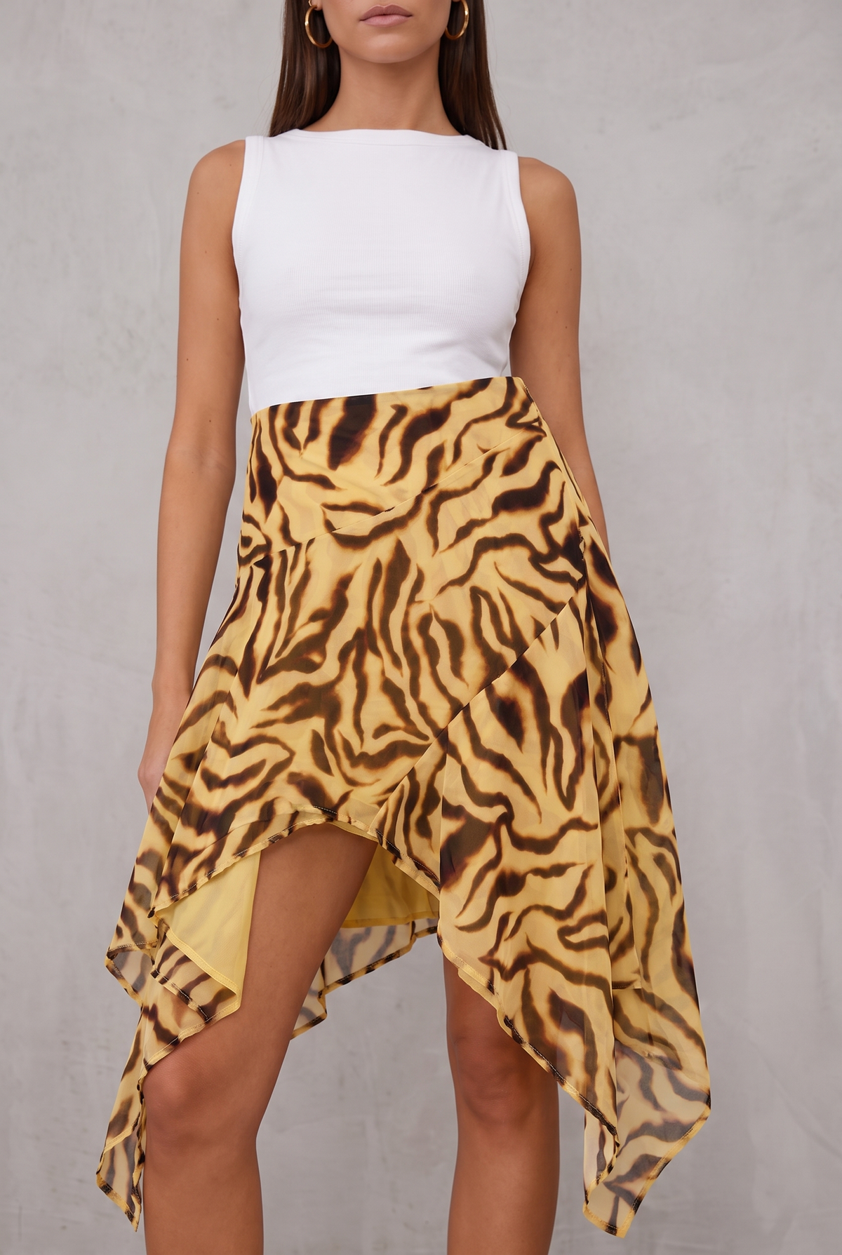 Tiger Print Asymmetric Midi Skirt For Women