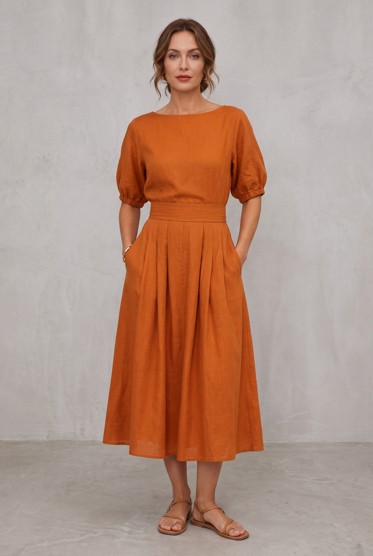 Puff Sleeve Top And Midi Skirt Set For Women