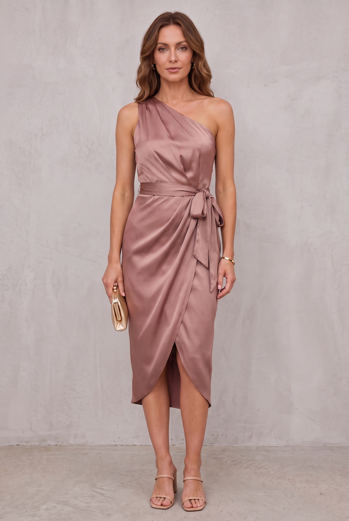 Sage Satin One Shoulder Cocktail Dress For Women - Pink