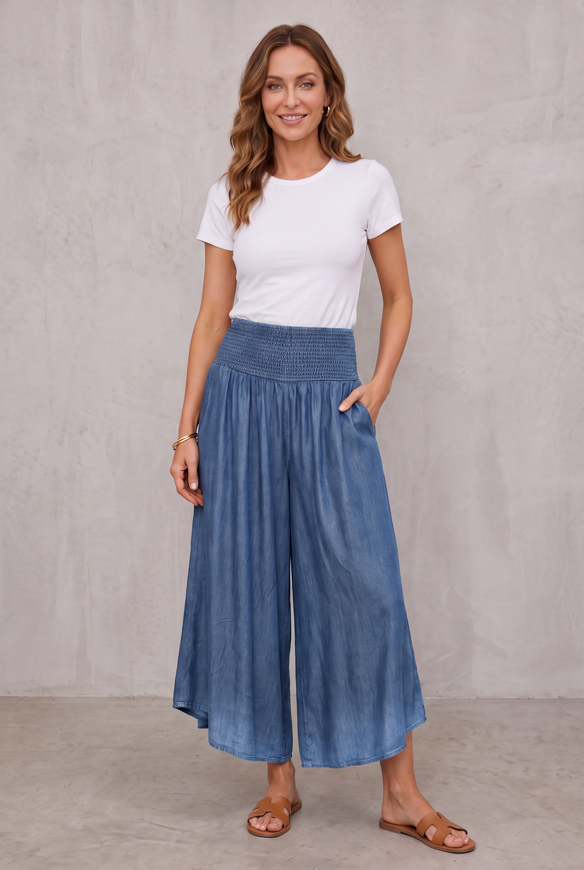 Linen Look Maxi Skirt With Elastic Waist For Women - Blue
