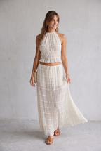 Ruffle Crop Top & Maxi Skirt Set For Women