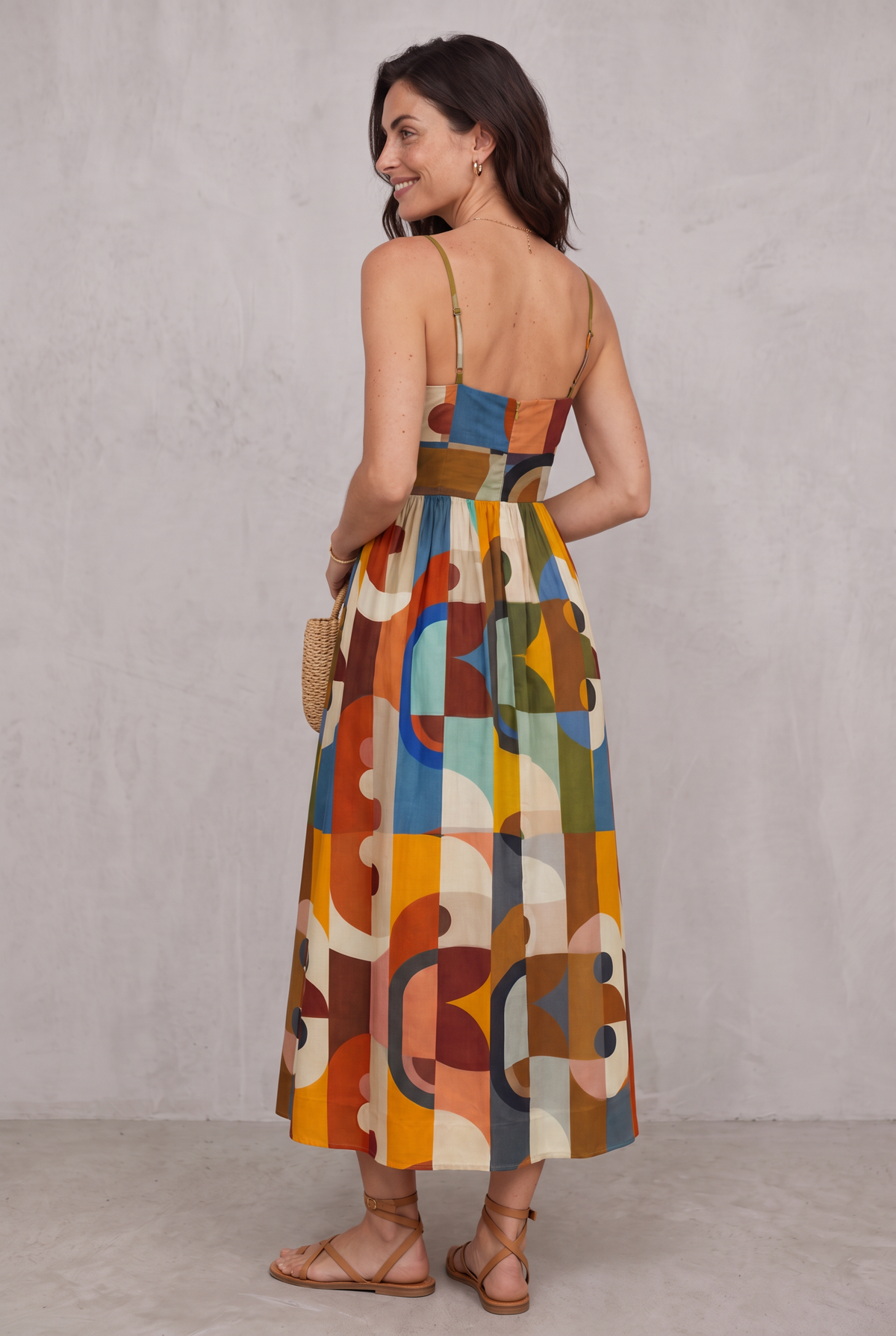 Multicolour Geometric Print Midi Dress For Women