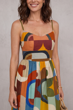 Multicolour Geometric Print Midi Dress For Women