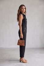 Sleeveless Utility Jumpsuit with Gold Zip For Women
