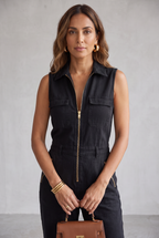 Sleeveless Utility Jumpsuit with Gold Zip For Women
