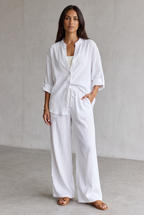 Linen Look Wide Leg Two Piece Set For Women
