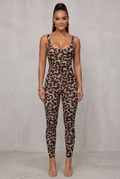 Leopard Print Scoop Neck Jumpsuit For Women