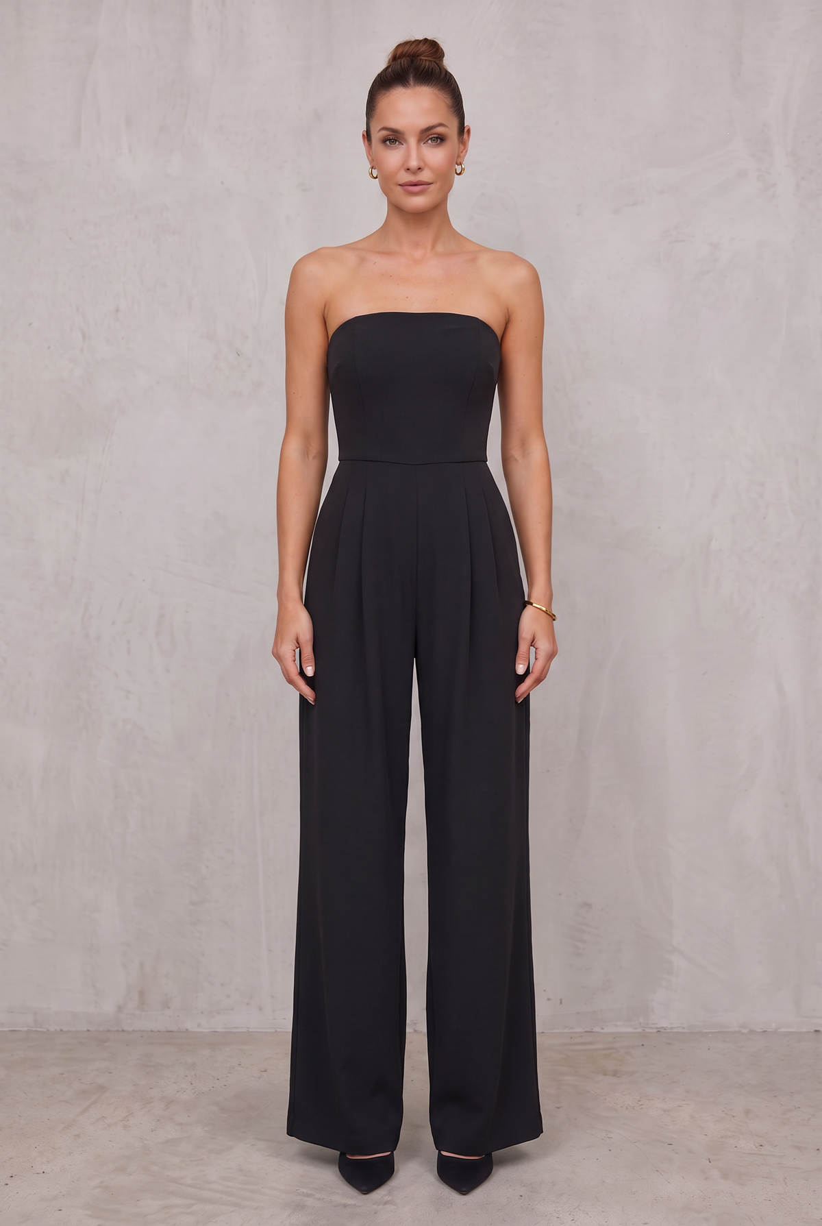 Strapless Wide Leg Jumpsuit For Women - Black