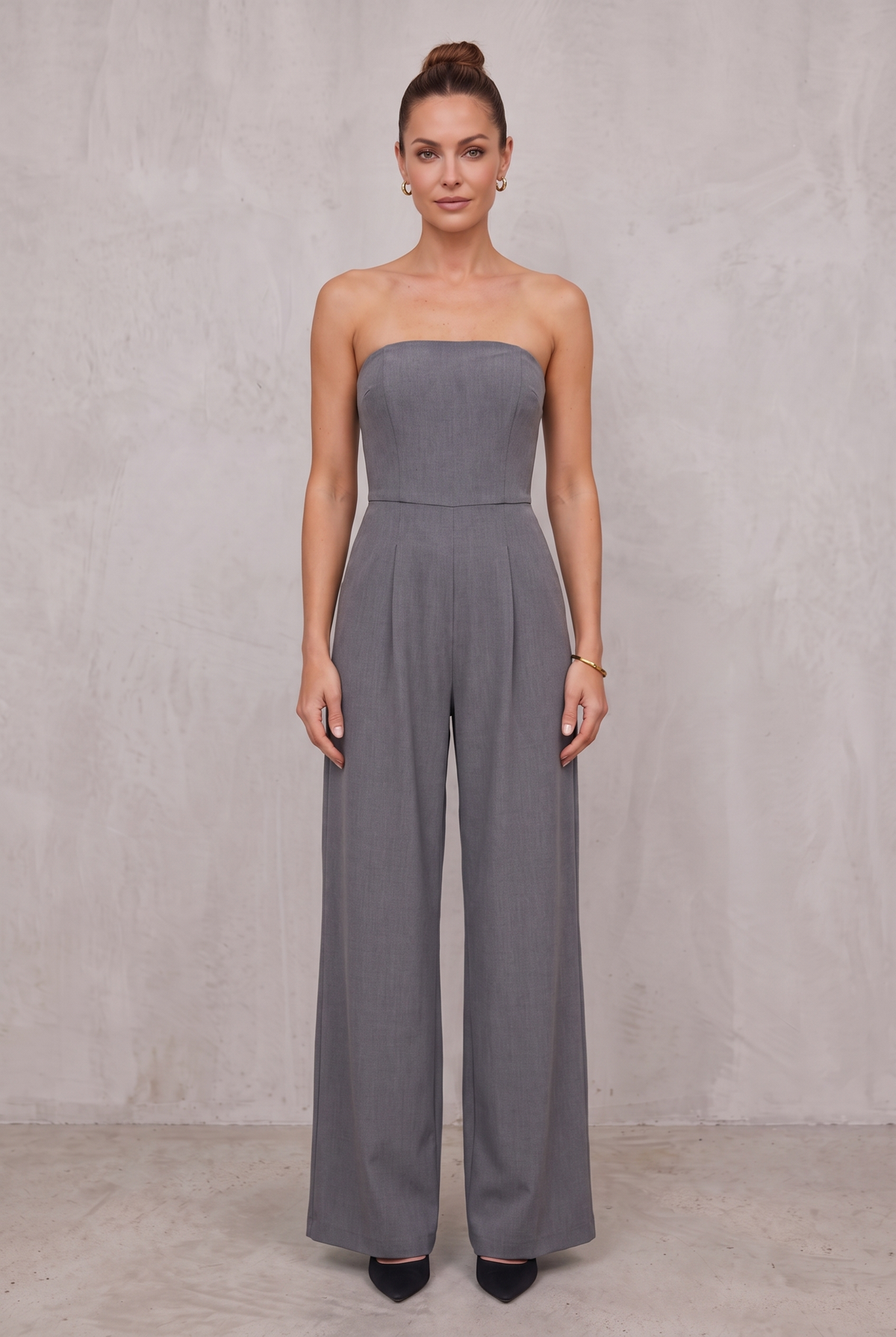 Strapless Wide Leg Jumpsuit For Women - Gray