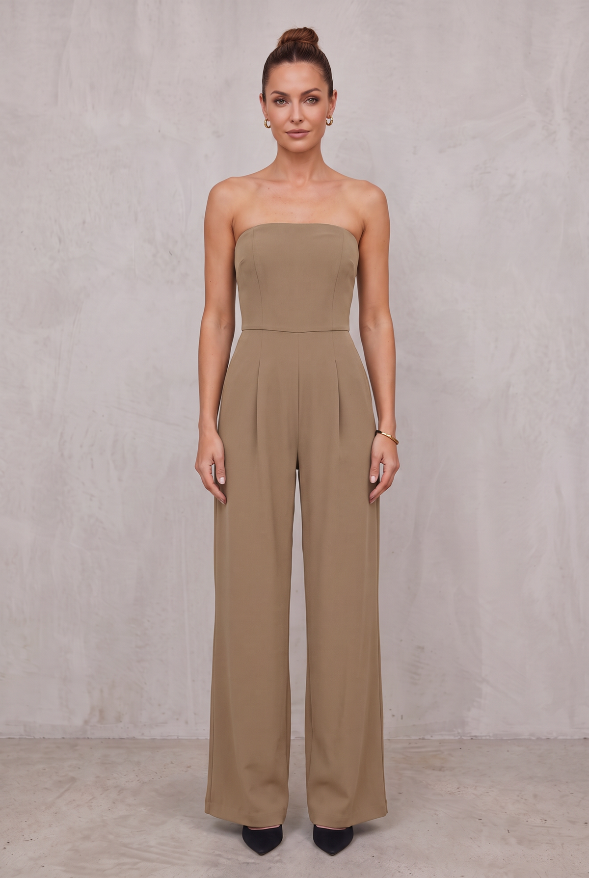 Strapless Wide Leg Jumpsuit For Women - Khaki