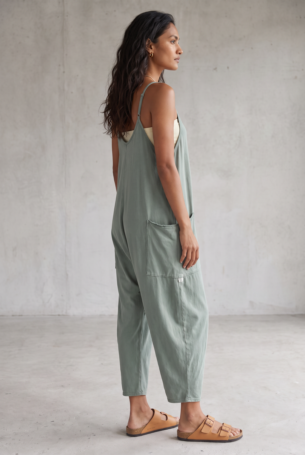 Brown Sleeveless Pocket Jumpsuit For Women