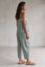 Brown Sleeveless Pocket Jumpsuit For Women