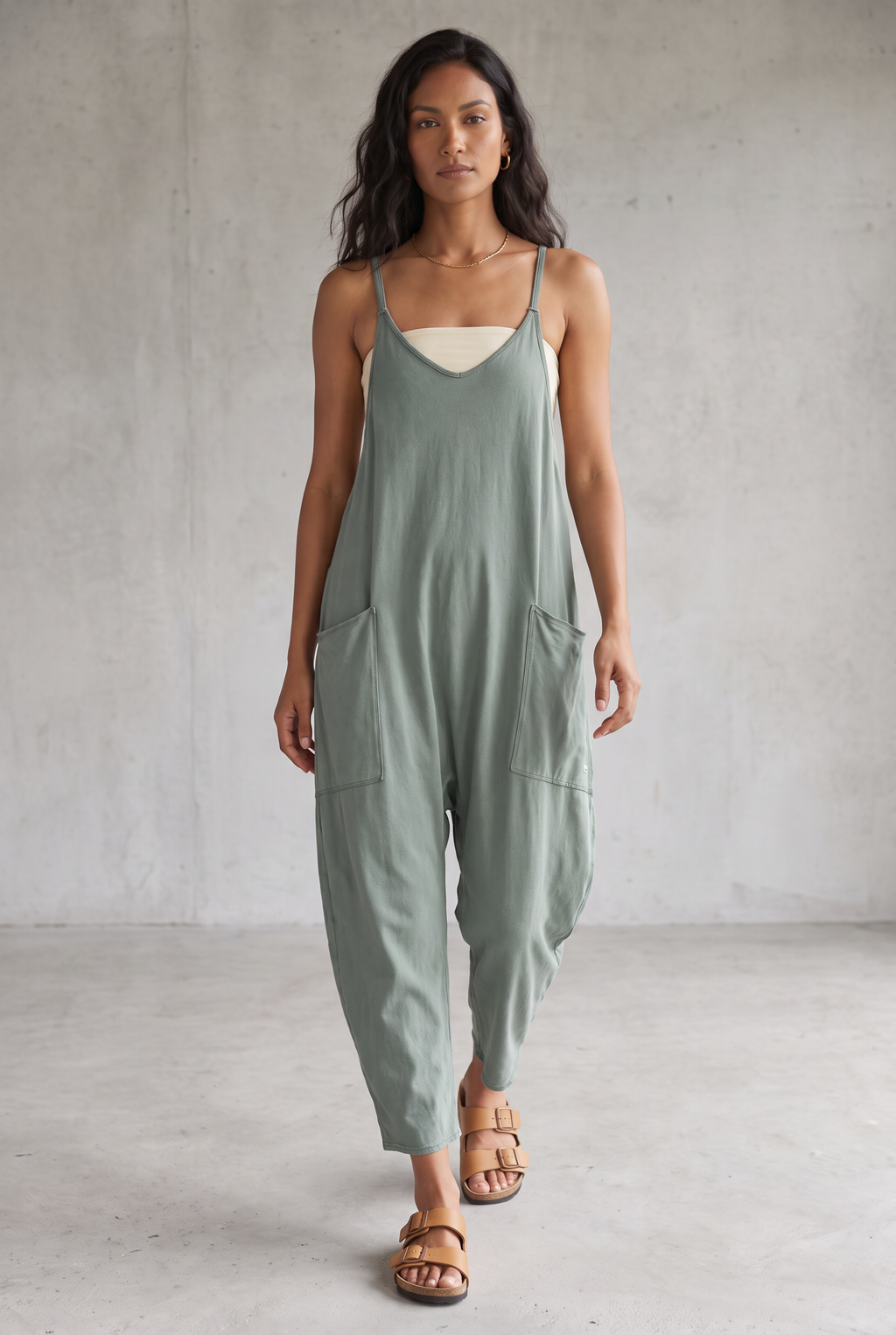Brown Sleeveless Pocket Jumpsuit For Women