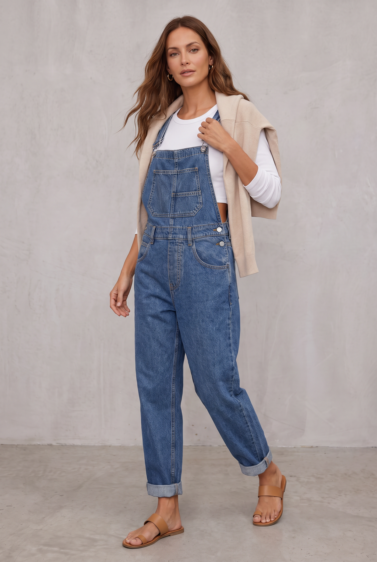 Denim Utility Overalls with Relaxed Fit Comfort For Women