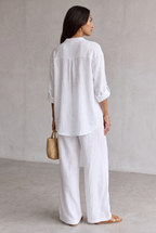 Linen Look Wide Leg Two Piece Set For Women