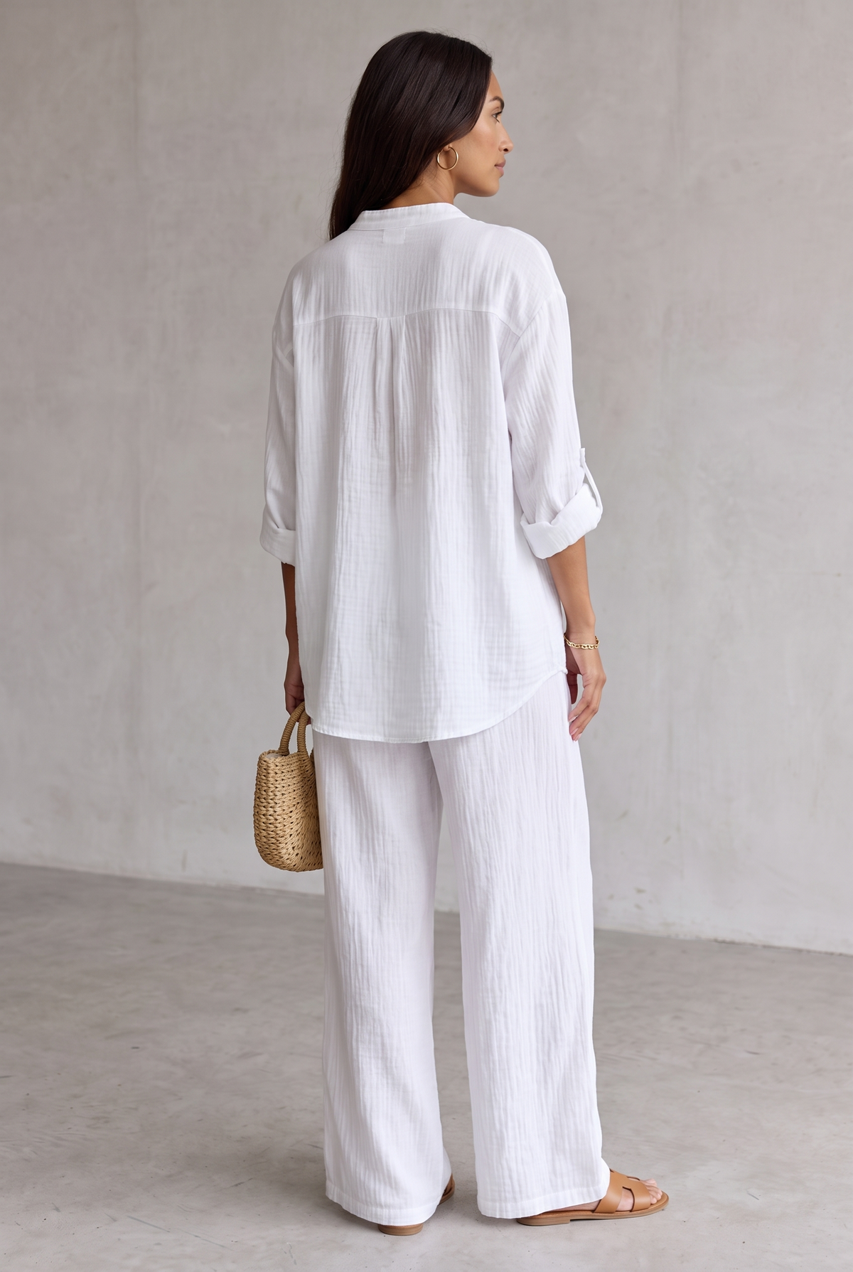 Linen Look Wide Leg Two Piece Set For Women