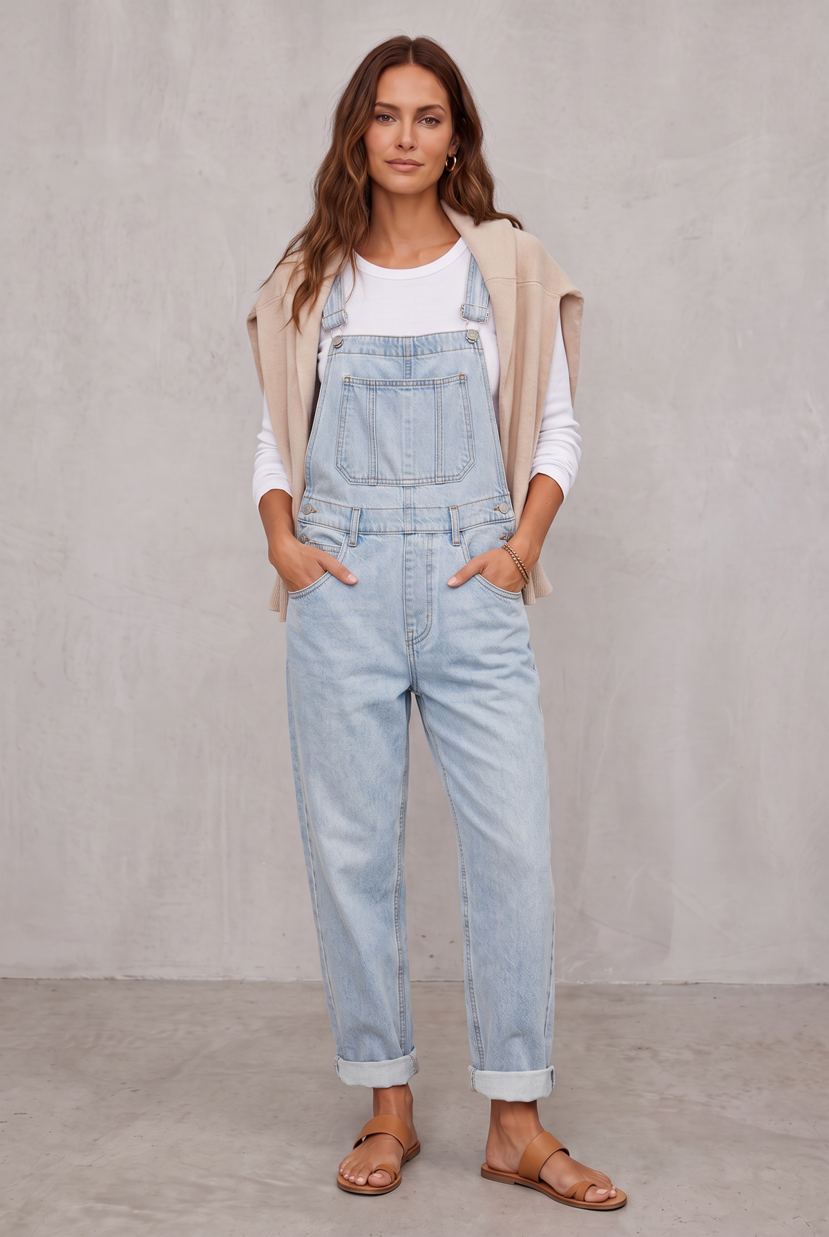 Denim Utility Overalls with Relaxed Fit Comfort For Women - Light Blue