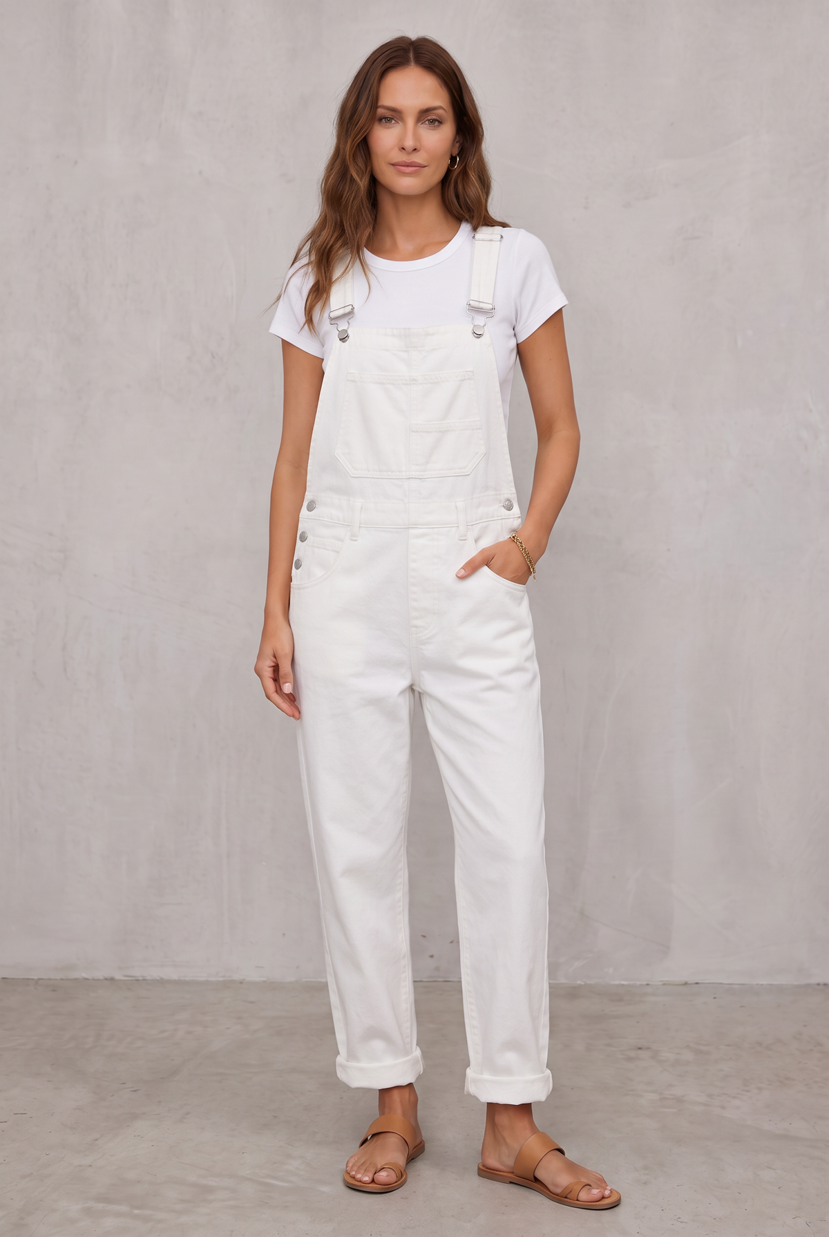 Denim Utility Overalls with Relaxed Fit Comfort For Women - White