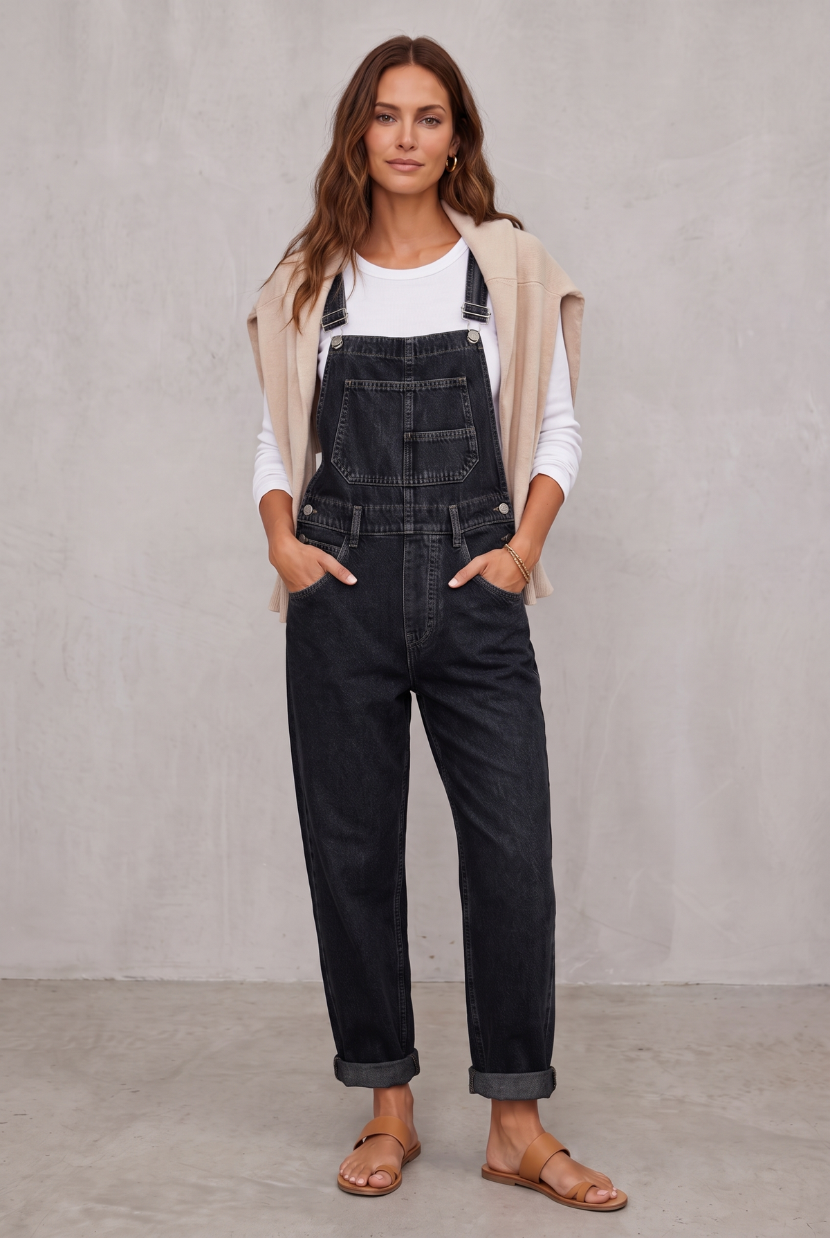 Denim Utility Overalls with Relaxed Fit Comfort For Women - Black