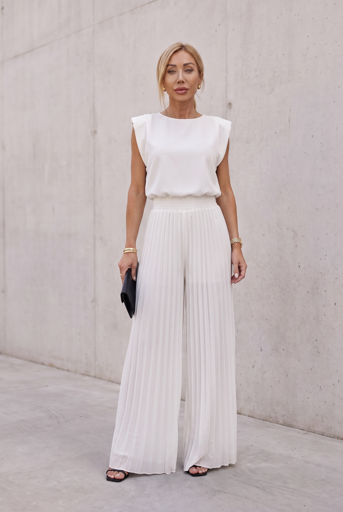 Elegant Pleated Jumpsuit For Women - White