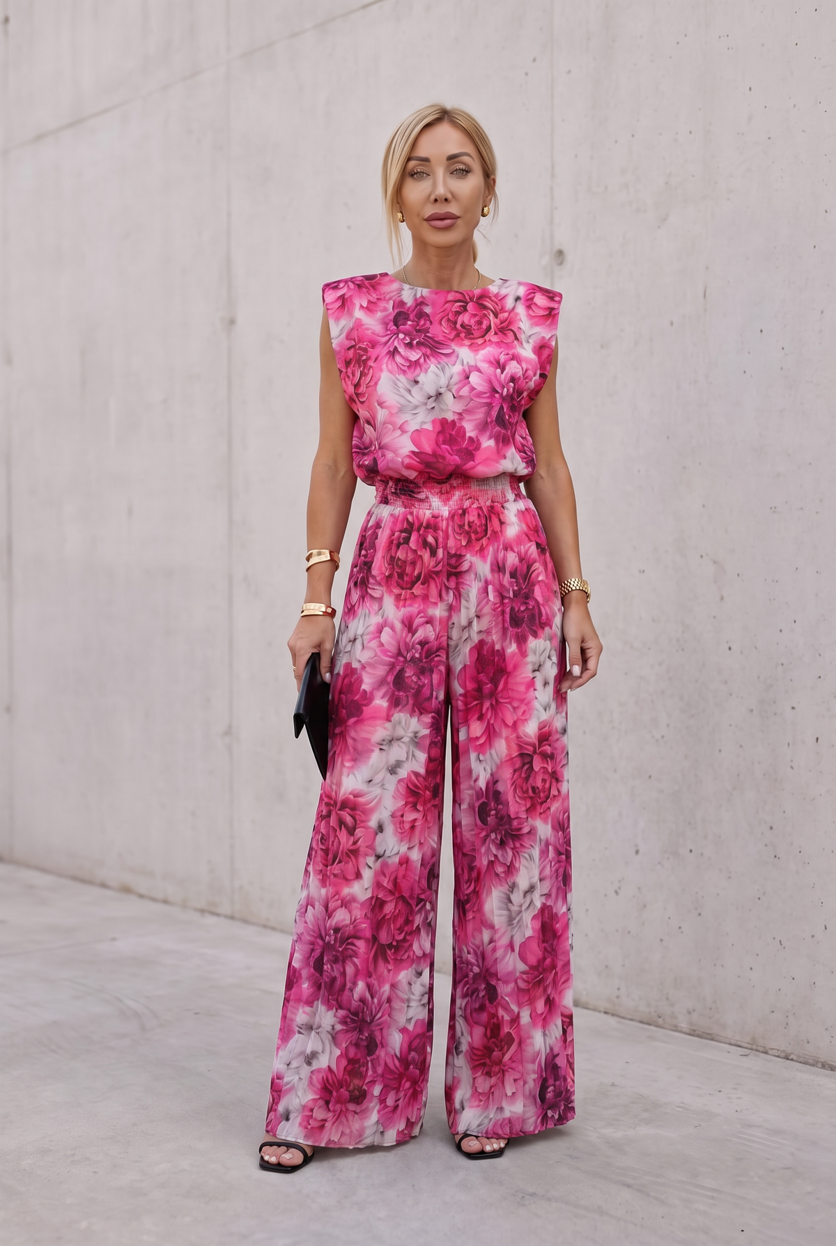 Elegant Pleated Jumpsuit For Women - Pink