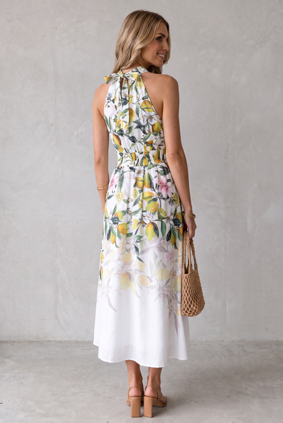 Women's Floral Halterneck Midi Cocktail Party Dress