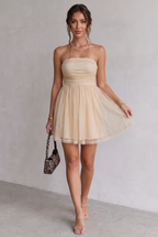 Women's Strapless Glitter Tulle Cocktail Party Dress