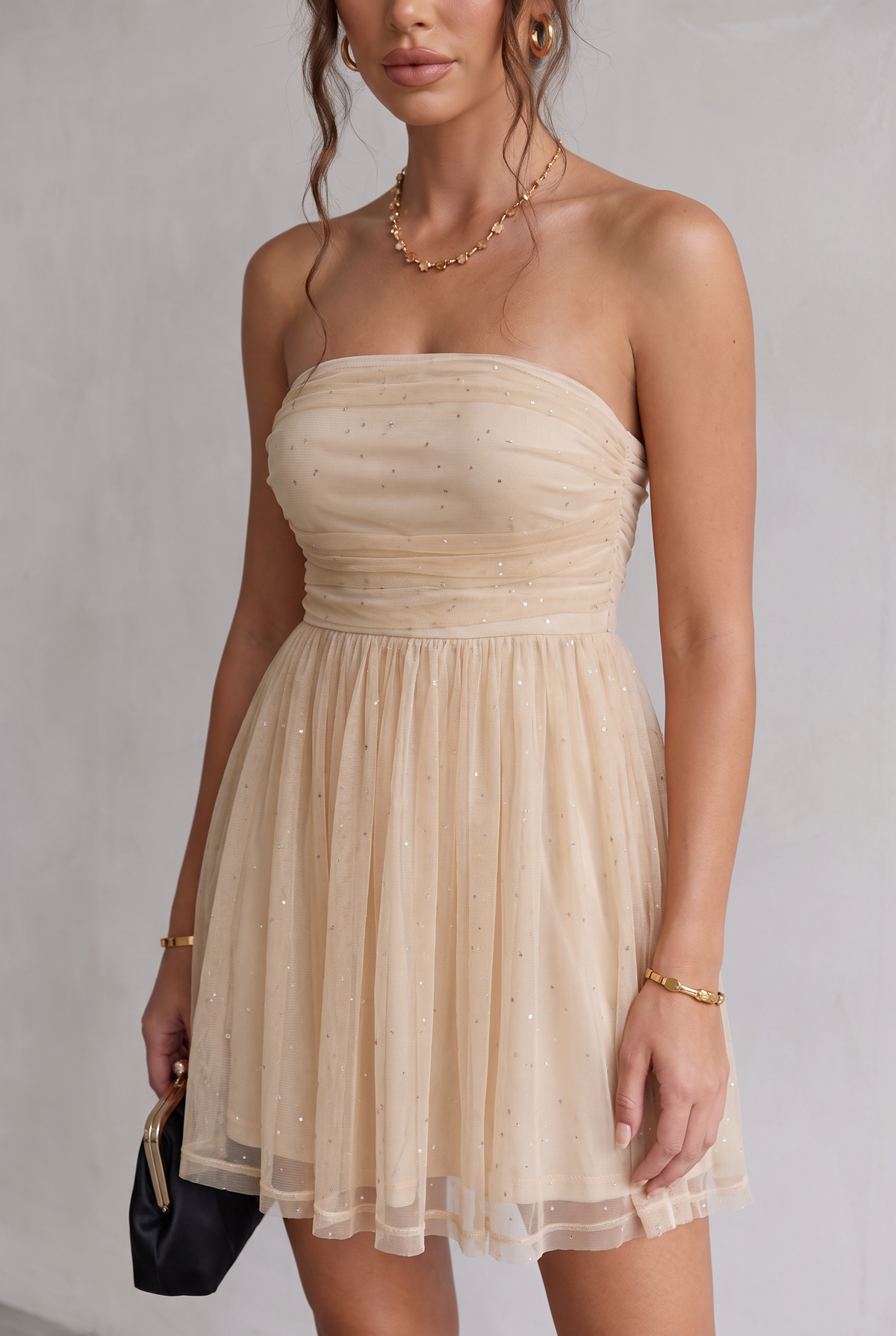 Women's Strapless Glitter Tulle Cocktail Party Dress