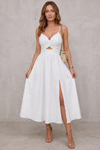 Women's High-Slit Cut-Out Cocktail Party Dress V-Neck Midi
