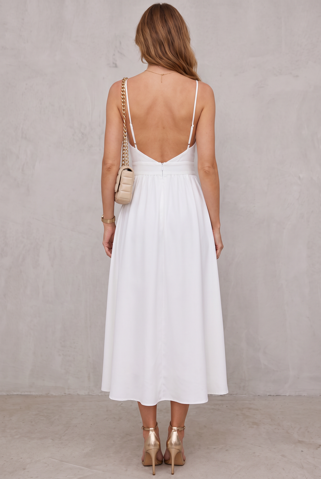 Women's High-Slit Cut-Out Cocktail Party Dress V-Neck Midi