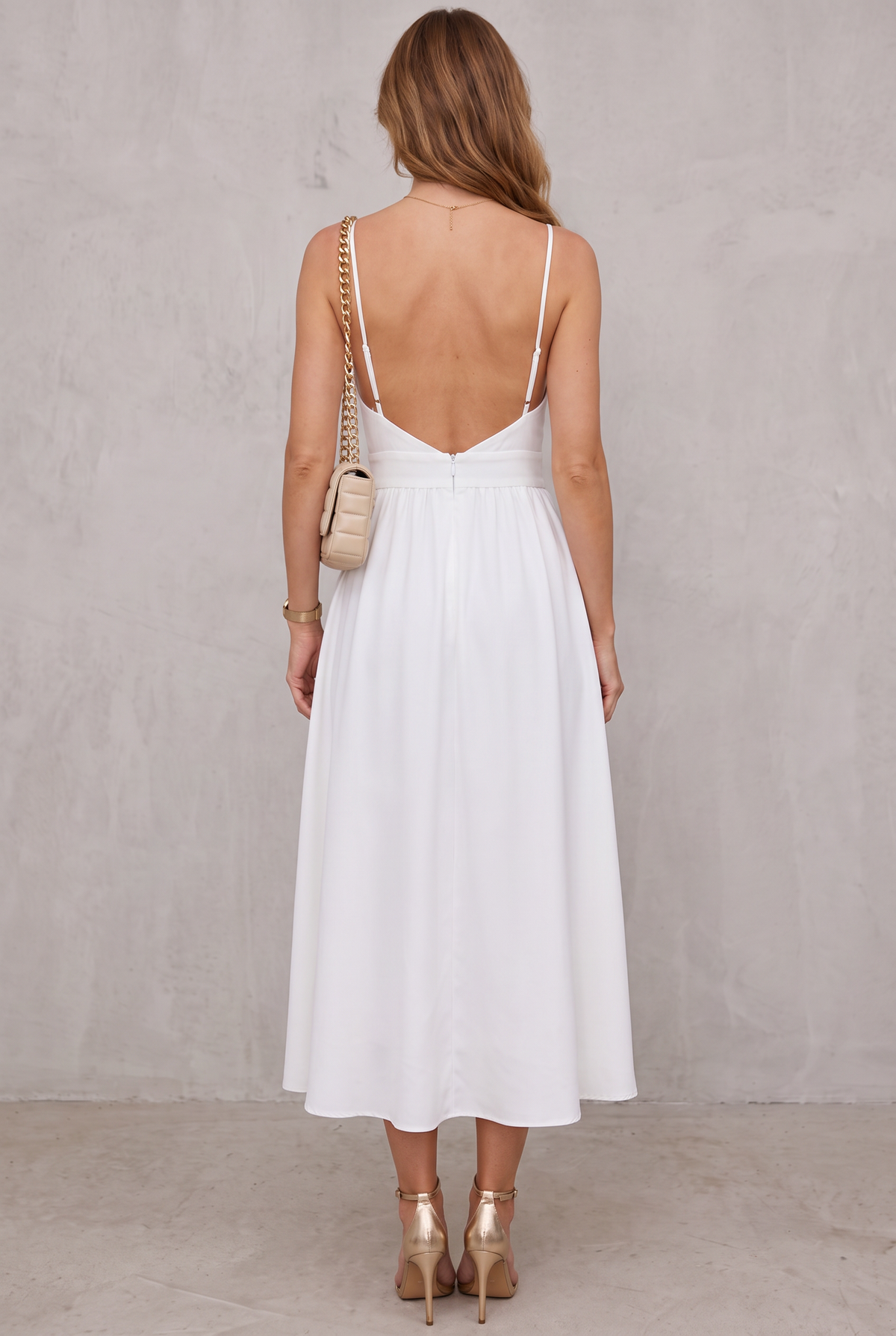 Women's High-Slit Cut-Out Cocktail Party Dress V-Neck Midi