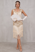 Women's 1920s Sequin Fringe Cocktail Party Dress Flapper Style