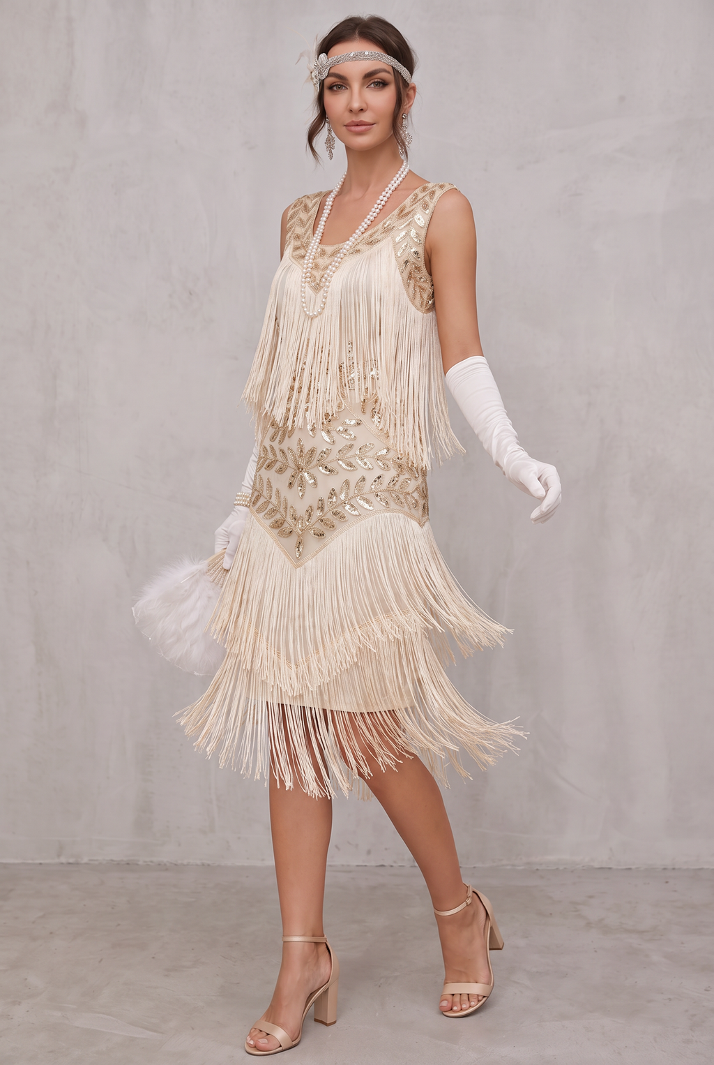 Women's 1920s Sequin Fringe Cocktail Party Dress Flapper Style