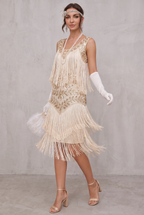Women's 1920s Sequin Fringe Cocktail Party Dress Flapper Style