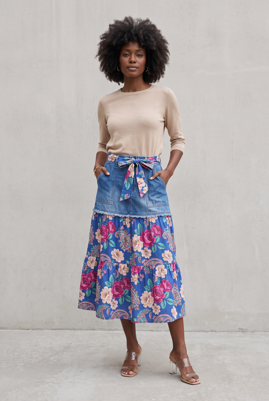 Amelia Denim Floral Skirt