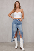 Elisha Raw-Hem Denim Skirt