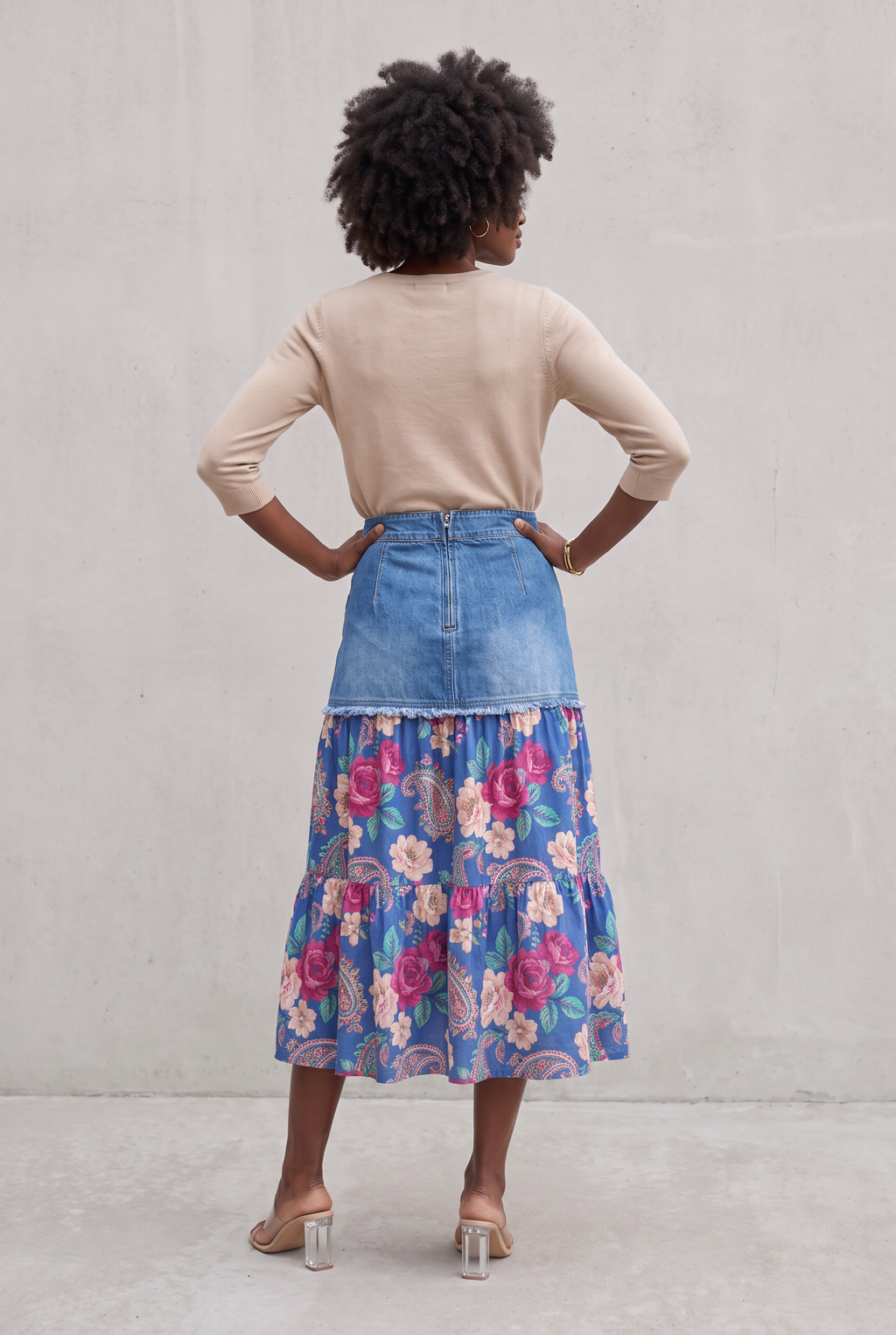 Amelia Denim Floral Skirt