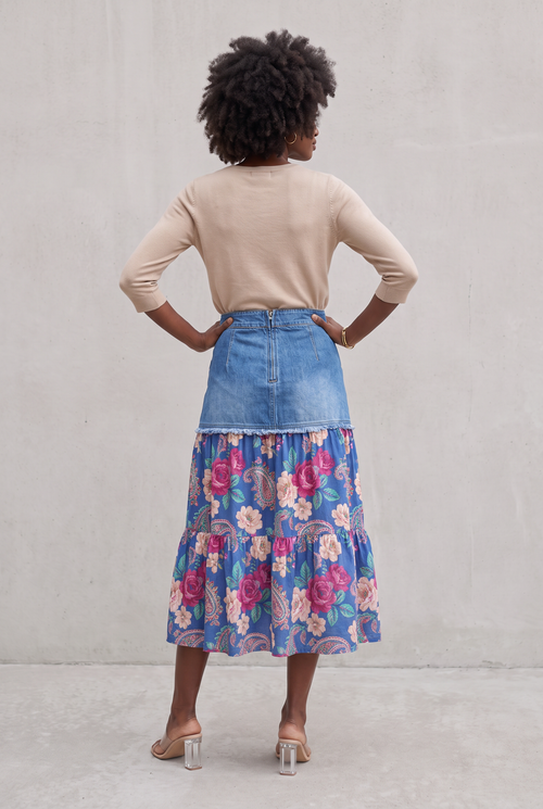 Amelia Denim Floral Skirt