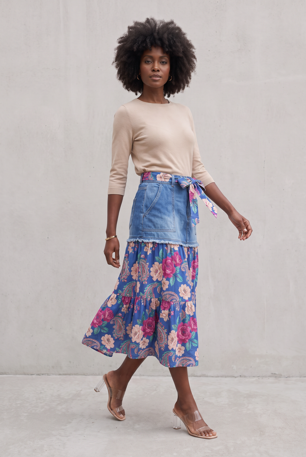 Amelia Denim Floral Skirt