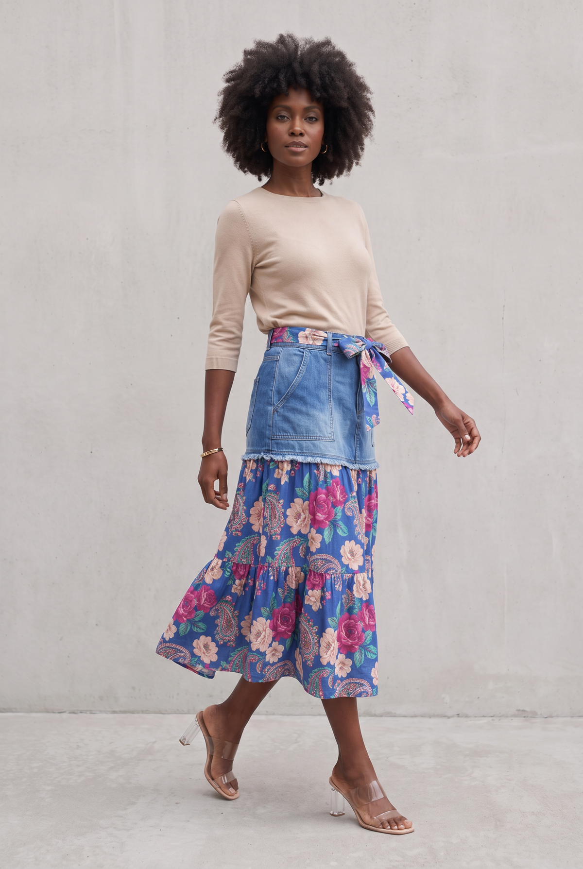 Amelia Denim Floral Skirt