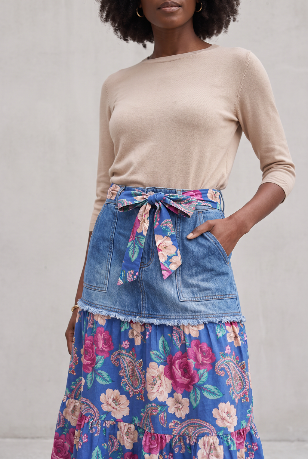 Amelia Denim Floral Skirt