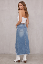 Elisha Raw-Hem Denim Skirt
