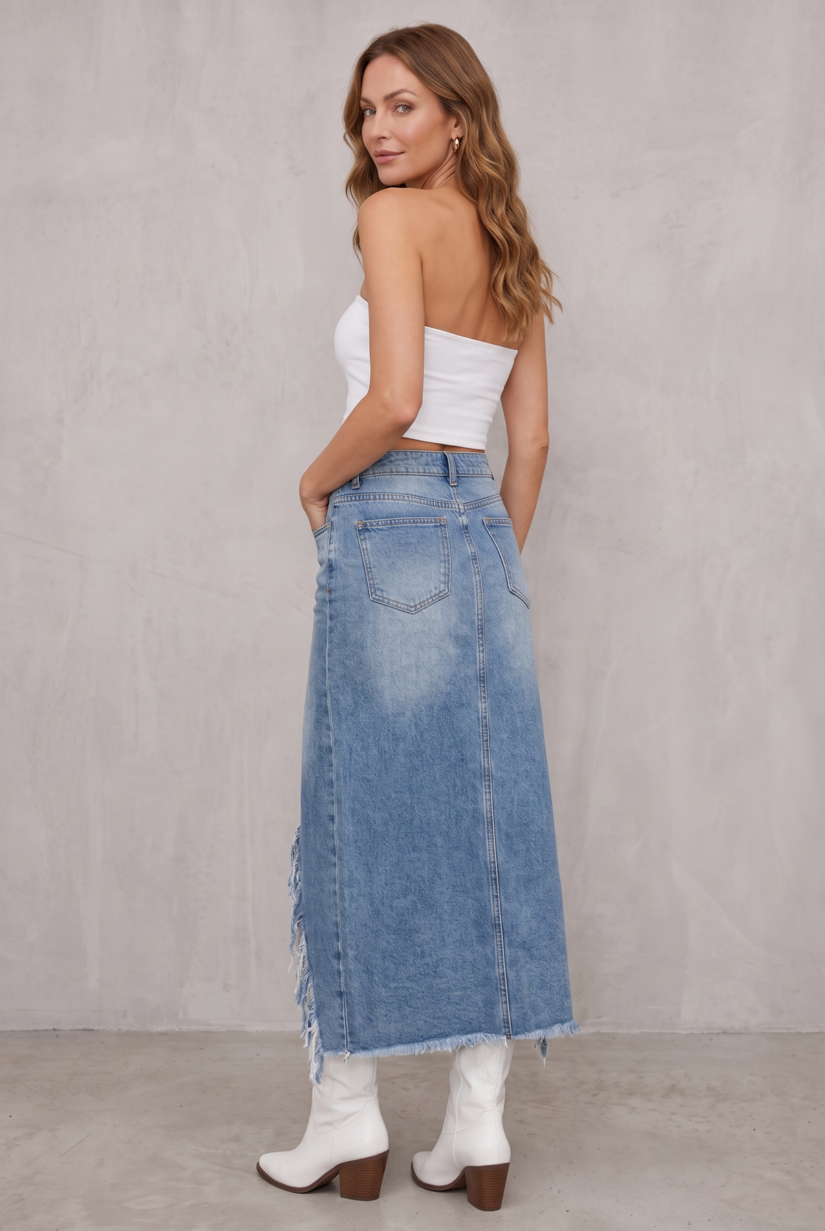 Elisha Raw-Hem Denim Skirt