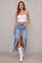Elisha Raw-Hem Denim Skirt
