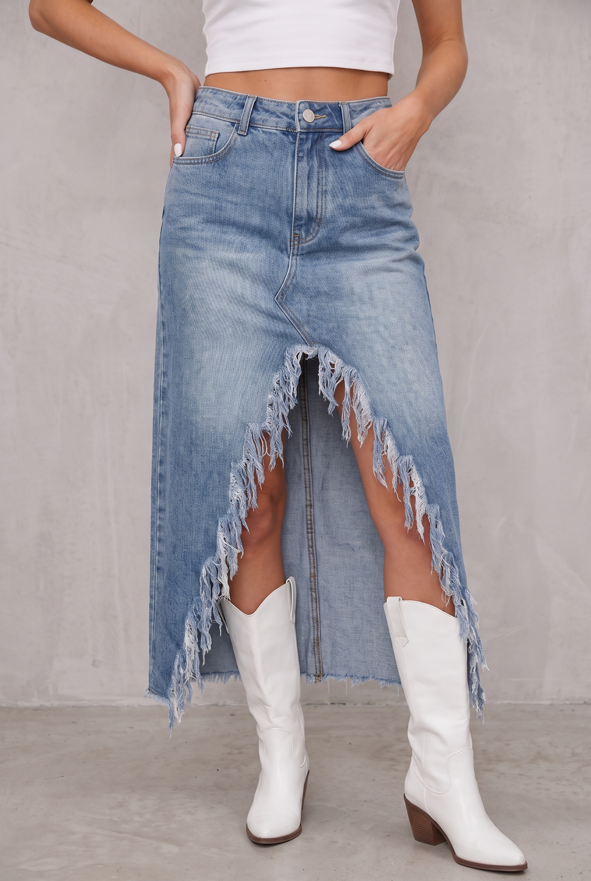 Elisha Raw-Hem Denim Skirt