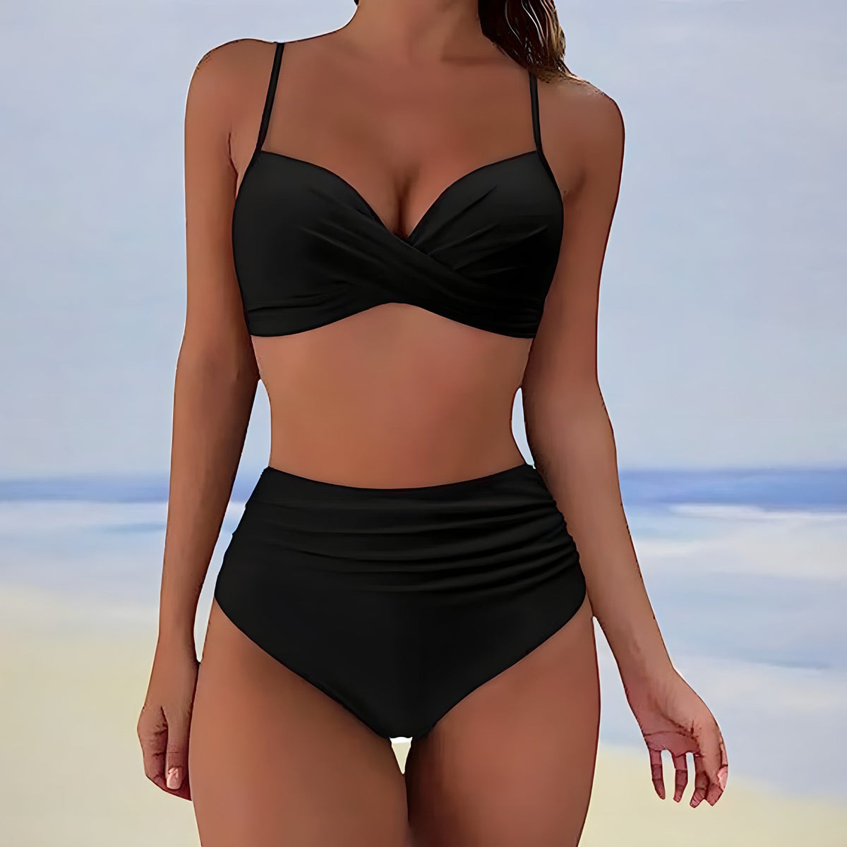 Khaki Twist High Waist Bikini Set For Women