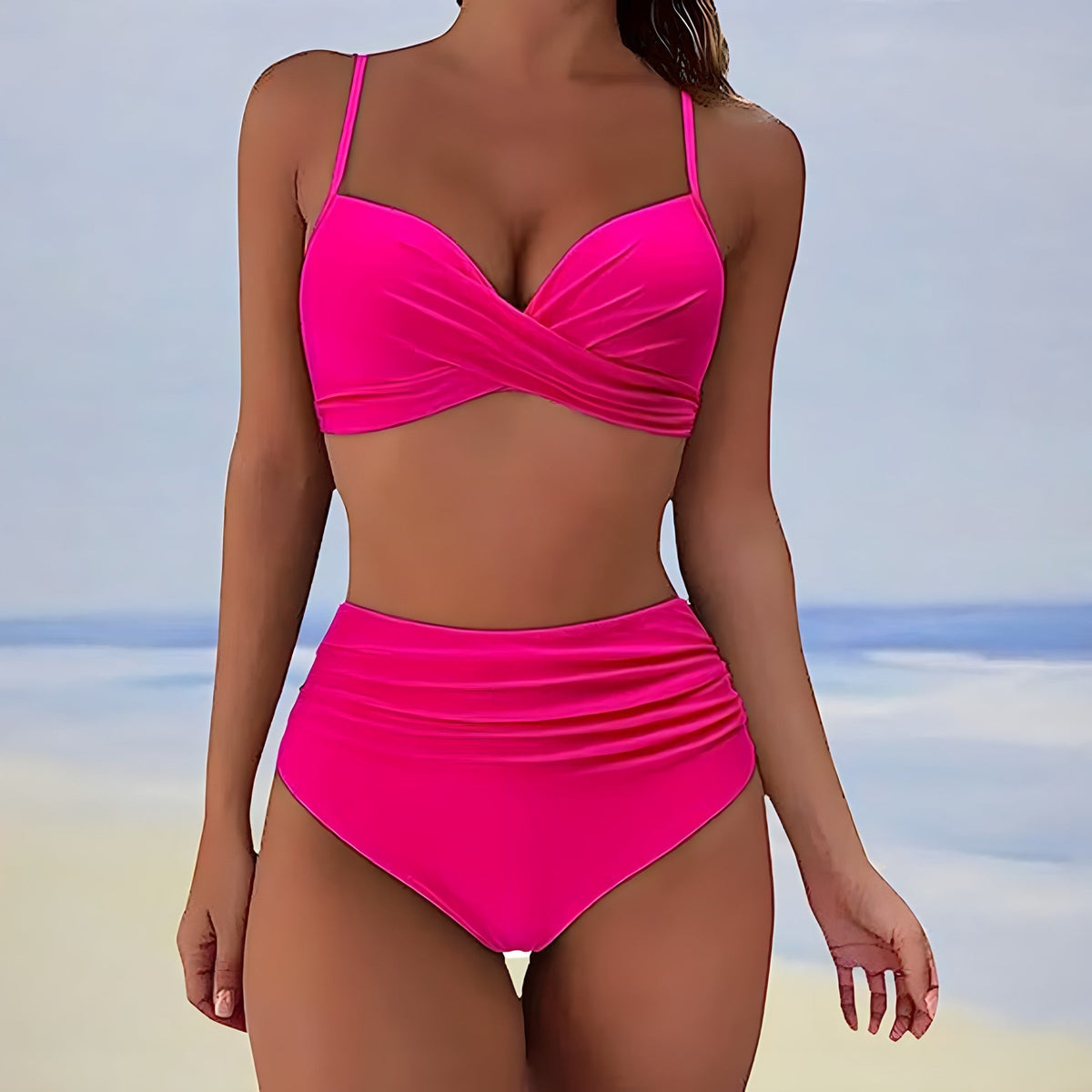 Khaki Twist High Waist Bikini Set For Women